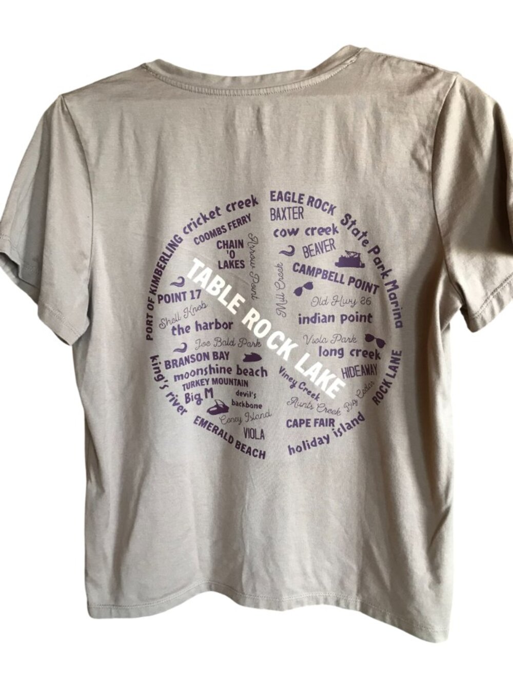 Upcycled Table Rock Lake T-Shirt, Graphic Marina Landmark Tee, Women Size 12-14